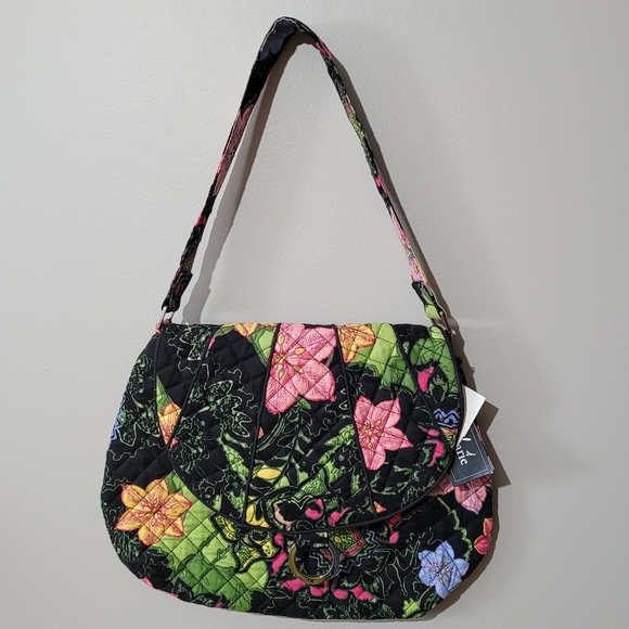 Maria Osmond Belladonna black floral Cotton quilted purse - Picture 1 of 11